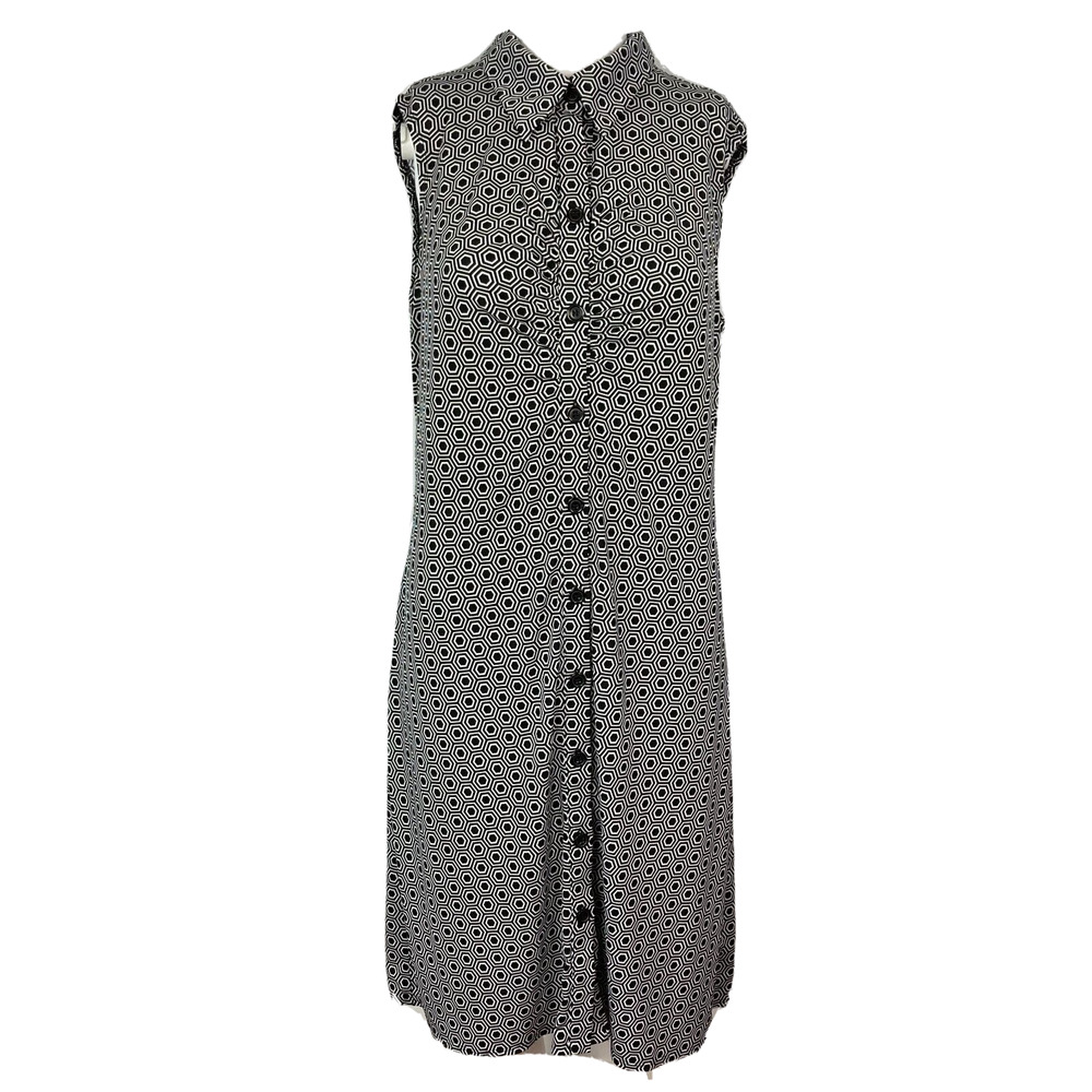 Laundry By Shelli Segal Dress Womens Sz 10 Black Geometric Sleeveless Button Up